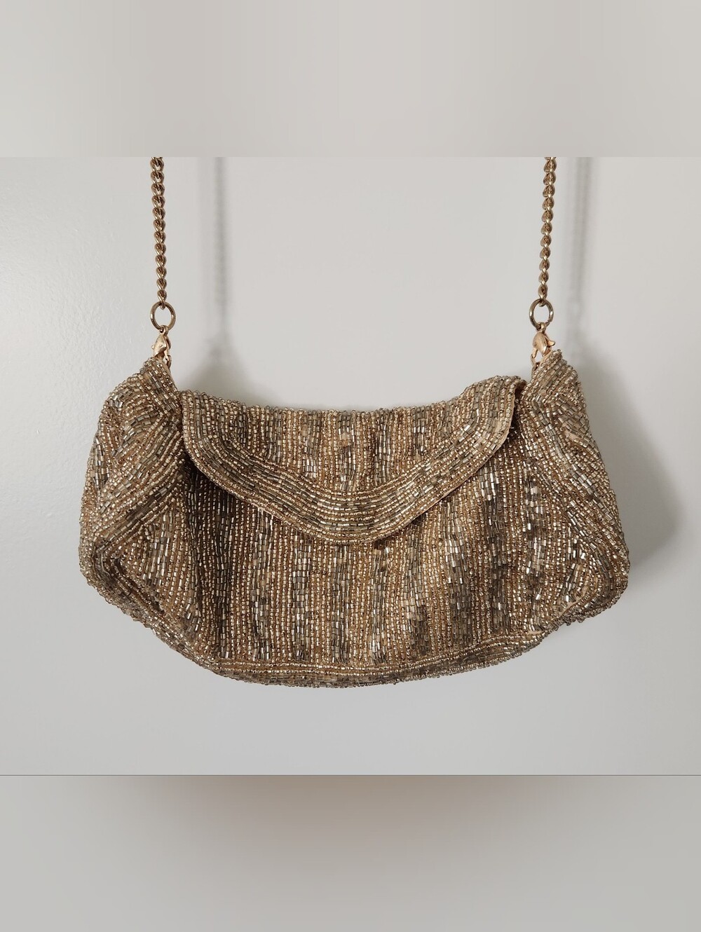 Anthropologie Gold Beaded Chain-Handle Clutch